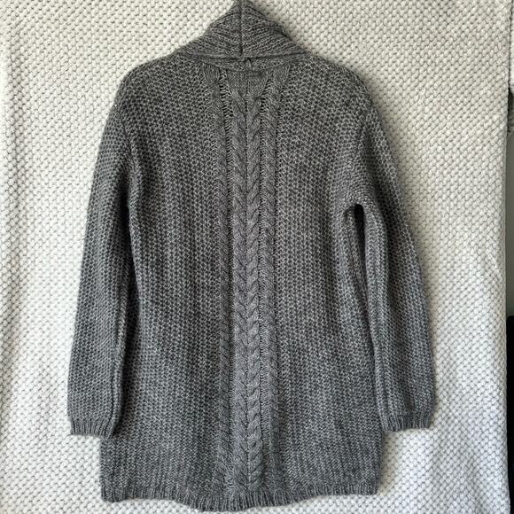 Guess Sweater Women M Gray Chunky Knit Wool Open Front Cardigan Side Pocket - Picture 2 of 11